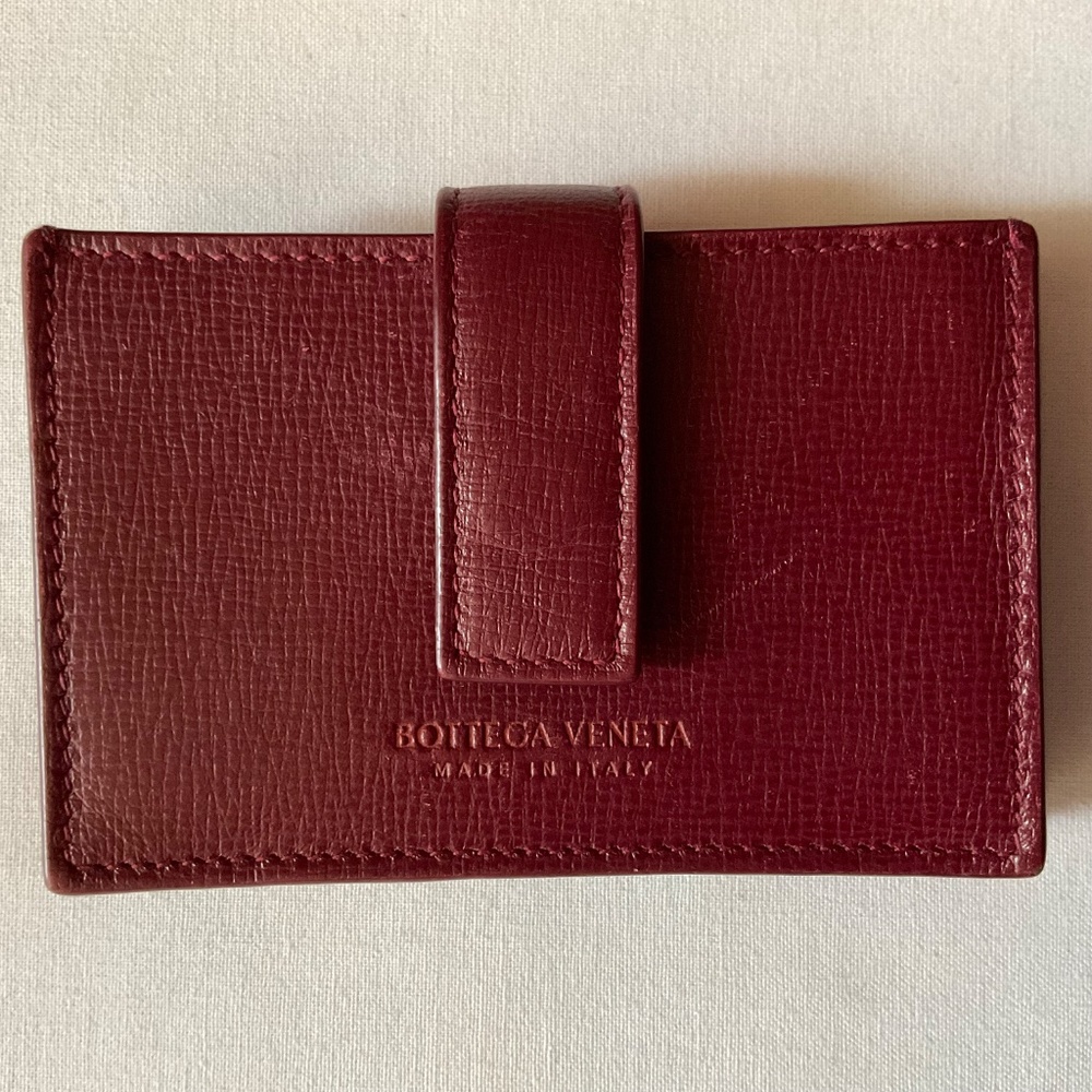 Bottega Veneta Burgundy Textured Leather Accordion Card Holder